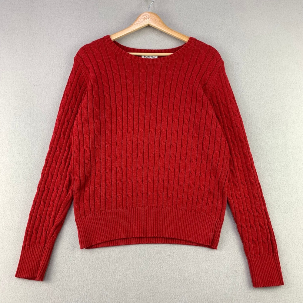 St. John's Bay Cable Knit Sweater Womens Large Red Fisherman Crewneck Heritage